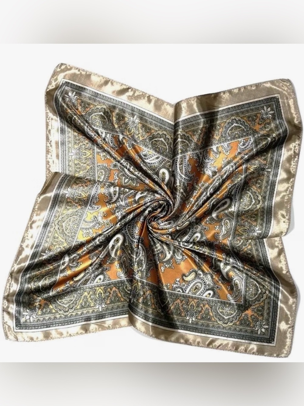 Pasiley pattern silk feel satin square scarf head wrap bandana